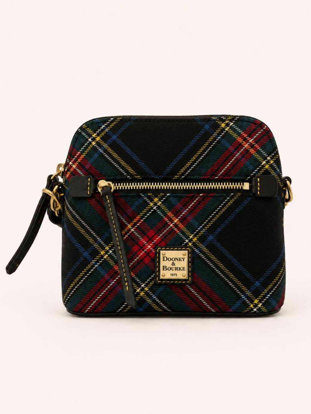 Dooney & Bourke Tartan Plaid Woven Cotton Domed Crossbody Bag Black